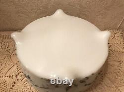 Antique 100+ Year Old Milk Glass Bowl Handpainted Footed Scalloped Copper Edges