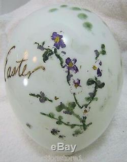 Antique 1800s Victorian Hand Blown Milk Glass Easter Egg Large Hand Painted