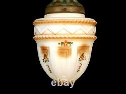 Antique 1920 Victorian Pendant Light Painted Satin Milk Glass Acorn Globe Shade