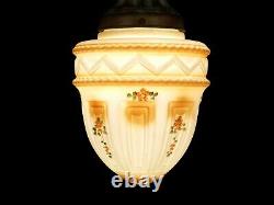 Antique 1920 Victorian Pendant Light Painted Satin Milk Glass Acorn Globe Shade