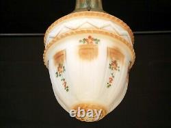 Antique 1920 Victorian Pendant Light Painted Satin Milk Glass Acorn Globe Shade