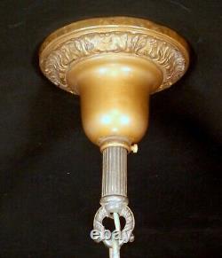 Antique 1920 Victorian Pendant Light Painted Satin Milk Glass Acorn Globe Shade