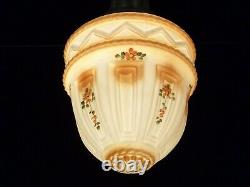 Antique 1920 Victorian Pendant Light Painted Satin Milk Glass Acorn Globe Shade