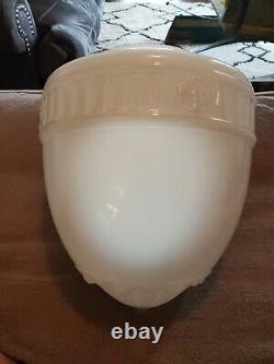 Antique 1920's Satin White Milk Glass Ornate Acorn Globe Pendant Light Fixture