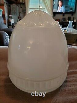 Antique 1920's Satin White Milk Glass Ornate Acorn Globe Pendant Light Fixture
