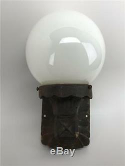 Antique 1920s Art Deco Cast Iron Wall Light Sconce White Milk Glass Globe Shade