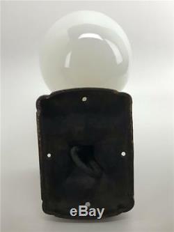 Antique 1920s Art Deco Cast Iron Wall Light Sconce White Milk Glass Globe Shade