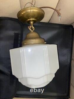 Antique 3 Tiered Milk Glass Art Deco SkyScraper Pendant Light Lamp Shade White