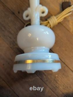 Antique ALADDIN BOUDOIR LAMP ALACITE WHITE MILK GLASS GOLD VTG RARE DECO MCM