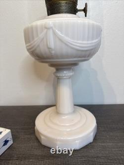Antique Aladdin Model A Tall Lincoln Drape White Milk glass Oil Lamp Untested