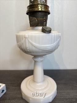 Antique Aladdin Model A Tall Lincoln Drape White Milk glass Oil Lamp Untested