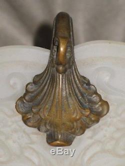 Antique Art Deco Frosted Embossed Milk Glass Hanging Light Fixture Architectural