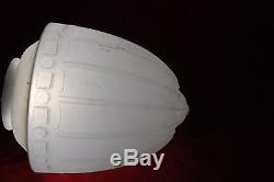 Antique Art Deco Frosted Embossed Milk Glass Hanging Light Fixture Architectural