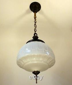 Antique Art Deco Milk Glass Globe Pendant Hall Foyer Entry Light Fixture REWIRED