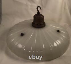 Antique Art Deco Milk Glass Pendant Light With Dome Rewired