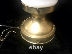 Antique Art Deco Milk Glass Shade Flush Mount Ceiling Light Brass Fixture