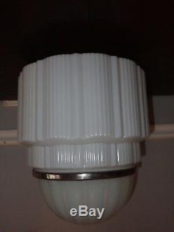 Antique Art Deco Skyscraper Pendant Lamp Shade White Milk Glass Globe
