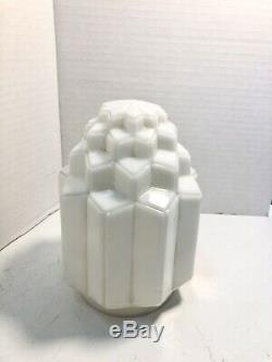 Antique Art Deco Skyscraper White Milk Glass Ceiling Light Lamp Shade