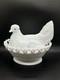 Antique Atterbury Blue White Slag Milk Glass Hen On Nest Dish Lace Split Tail