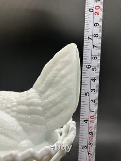 Antique Atterbury Blue White Slag Milk Glass Hen On Nest Dish Lace Split Tail