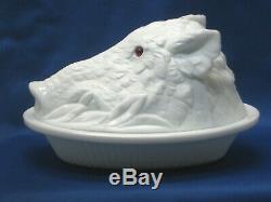 Antique Atterbury Milk Glass Boars Head Covered Dish Original Eyes Patd. 1888