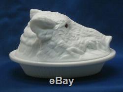 Antique Atterbury Milk Glass Boars Head Covered Dish Original Eyes Patd. 1888