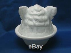 Antique Atterbury Milk Glass Boars Head Covered Dish Original Eyes Patd. 1888