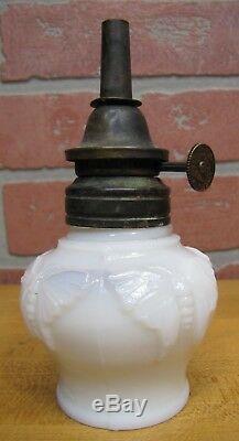 Antique BUTTERFLY Oil Lamp Opalescent White Milk Glass WALLACE & SONS ANSONIA Ct