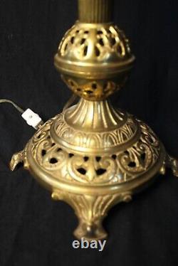 Antique Banquet Lamp B&H Milk Glass, embossed Brass Beautiful