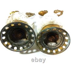 Antique Baroque Sculptural Candlestick Ewer Pair White Milk Glass Brass Vintage