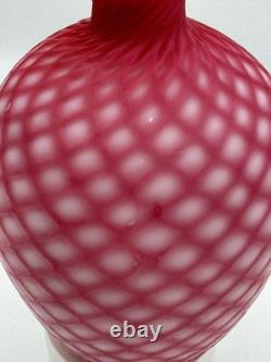 Antique Beautiful Fine Art Glass Vase Pink Geometric White Milk Glass Interior