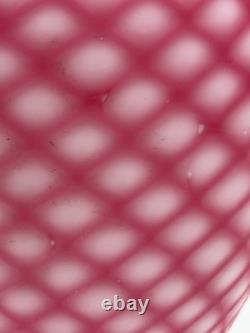 Antique Beautiful Fine Art Glass Vase Pink Geometric White Milk Glass Interior