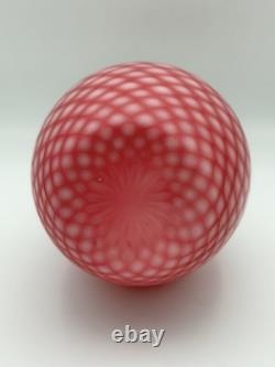 Antique Beautiful Fine Art Glass Vase Pink Geometric White Milk Glass Interior