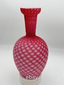 Antique Beautiful Fine Art Glass Vase Pink Geometric White Milk Glass Interior