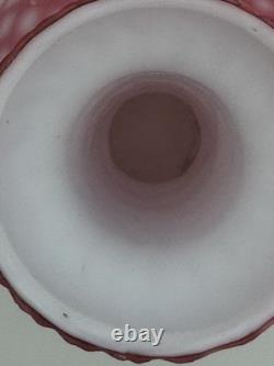 Antique Beautiful Fine Art Glass Vase Pink Geometric White Milk Glass Interior