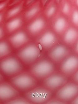 Antique Beautiful Fine Art Glass Vase Pink Geometric White Milk Glass Interior