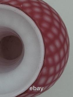 Antique Beautiful Fine Art Glass Vase Pink Geometric White Milk Glass Interior
