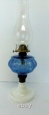 Antique Blue Font Oil Lamp White Milk Glass Base Eagle Burner