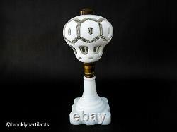 Antique Boston Sandwich Glass White Cut to Clear Glass Oil Lamp with Milk Base