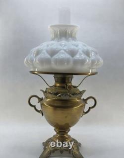 Antique Bradley Hubbard B&H Oil Lamp White Milk Glass Shade Victorian 19