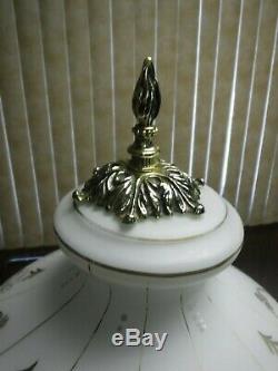 Antique Brass Lamp Cherubs White Milk Glass Globe