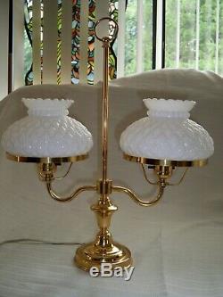 Antique Brass & Milk Glass Shades Student Desk Lamp