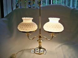 Antique Brass & Milk Glass Shades Student Desk Lamp