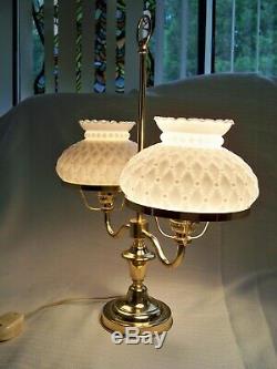 Antique Brass & Milk Glass Shades Student Desk Lamp