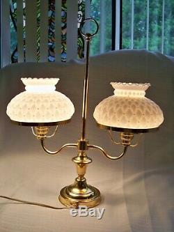 Antique Brass & Milk Glass Shades Student Desk Lamp