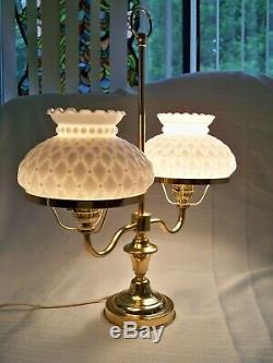 Antique Brass & Milk Glass Shades Student Desk Lamp