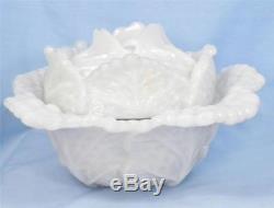 Antique Cabbage Leaf Butter Dish & Lid Milk Glass Vallerysthal As Is EAPG