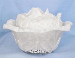 Antique Cabbage Leaf Butter Dish & Lid Milk Glass Vallerysthal As Is EAPG