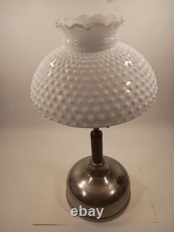 Antique Coleman Quick-Lite Table Lamp Chrome Base White Hobnail Milk Glass Shade