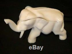 Antique Cooperative Flint Glass White Milk Glass Figural Covered Elephant Rare